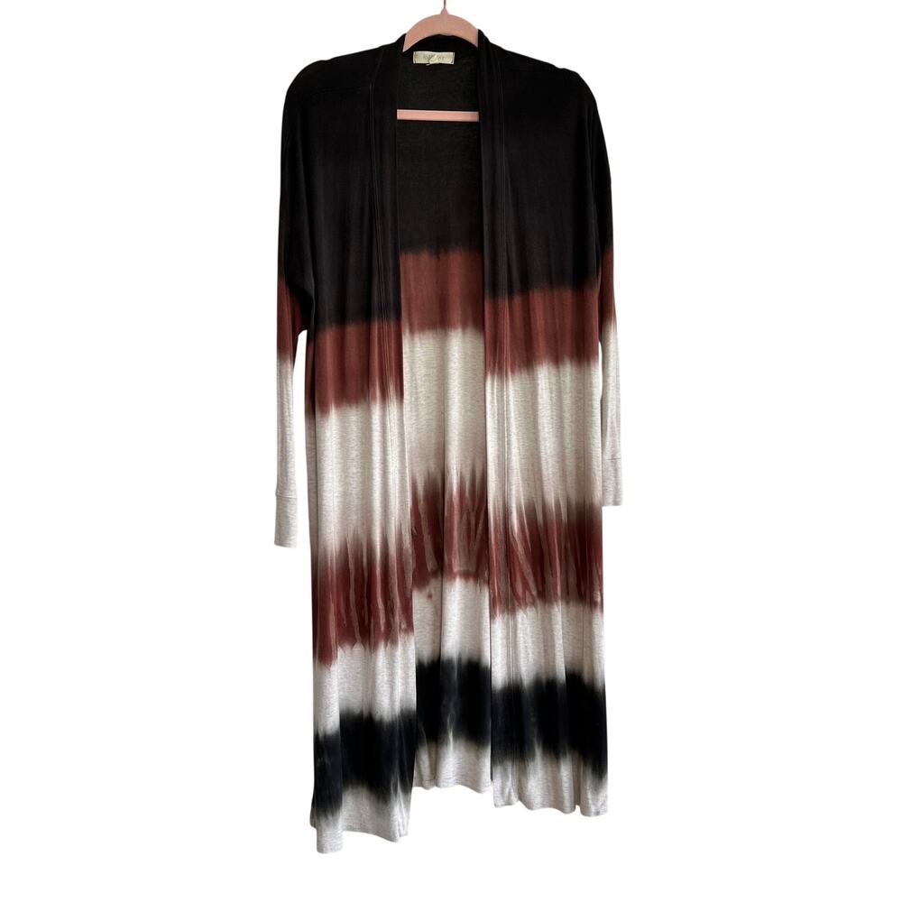 River + Sky Soft Open Long Duster Black Rust Oatmeal Womens‎ M Cowgirl Boho